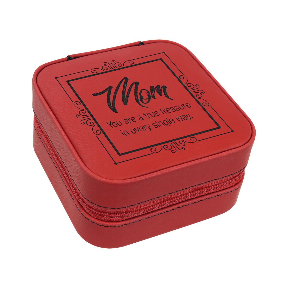 Leatherette Travel Jewelry Box with Tan Lining 4" x 4"