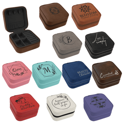 Leatherette Travel Jewelry Box with Black Lining 4" x 4"