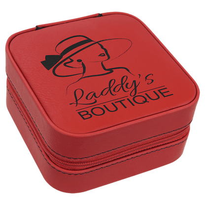 Leatherette Travel Jewelry Box with Black Lining 4" x 4"