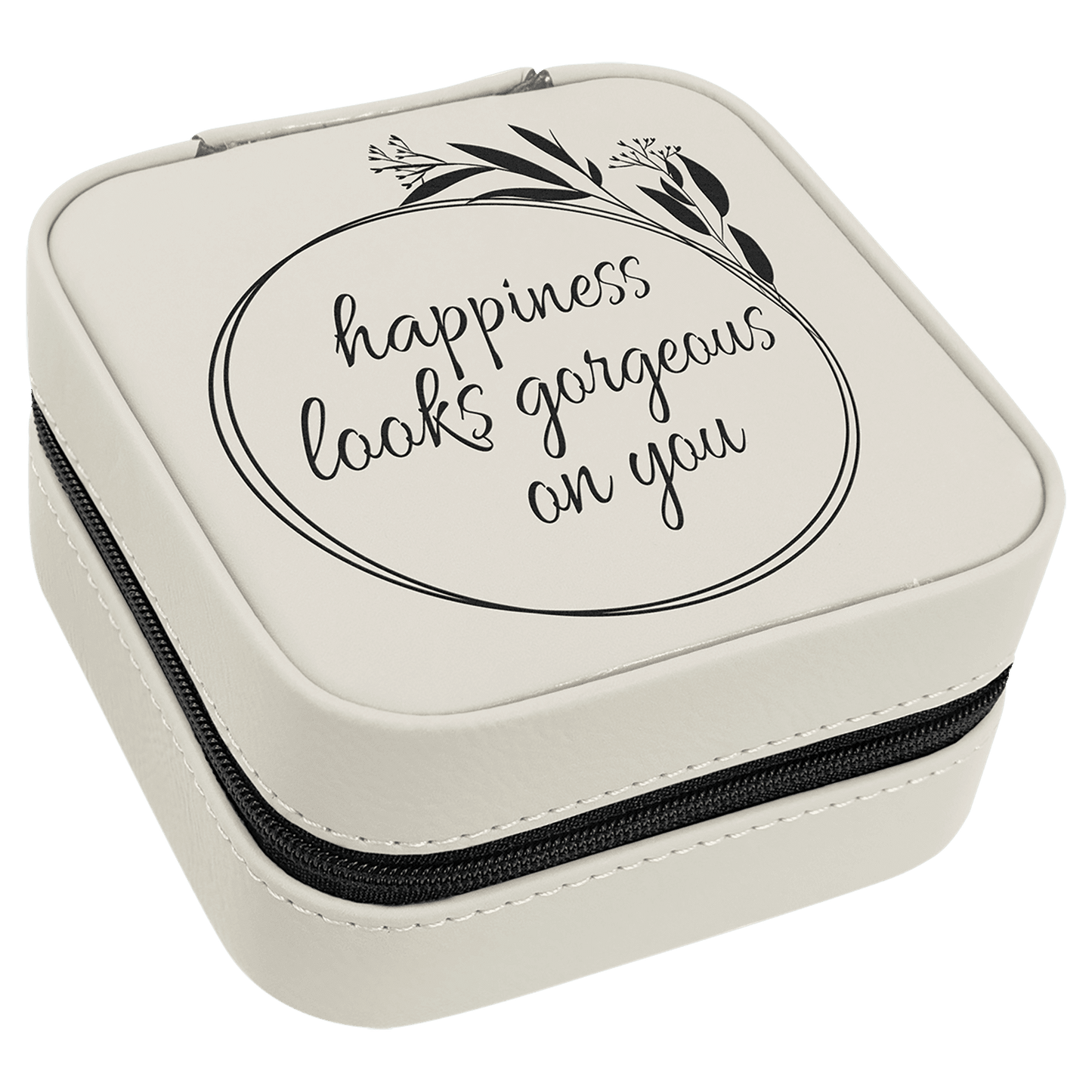 Leatherette Travel Jewelry Box with Black Lining 4" x 4"