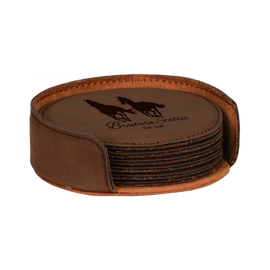 Leatherette Round Coaster 4", Dark Brown, Single