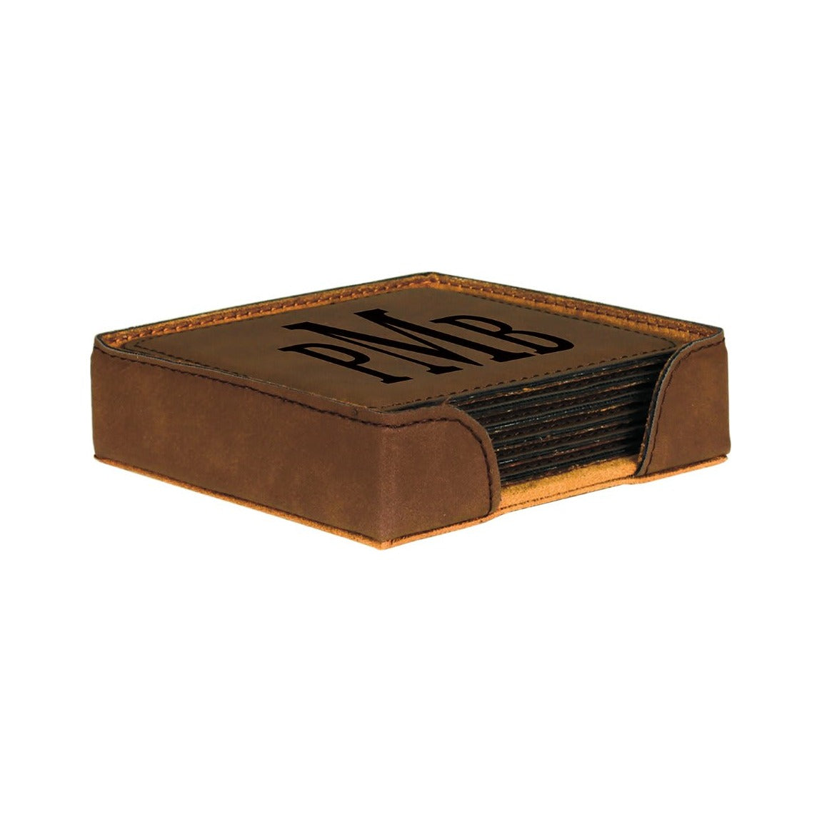 Leatherette Square Coaster 4", Dark Brown, Single
