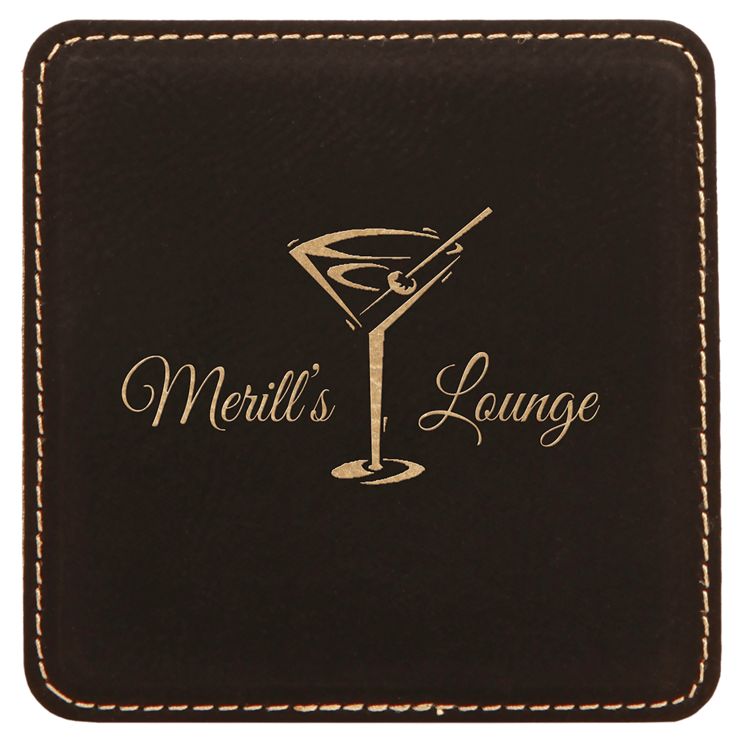 4" Square Black/Gold Leatherette Coaster