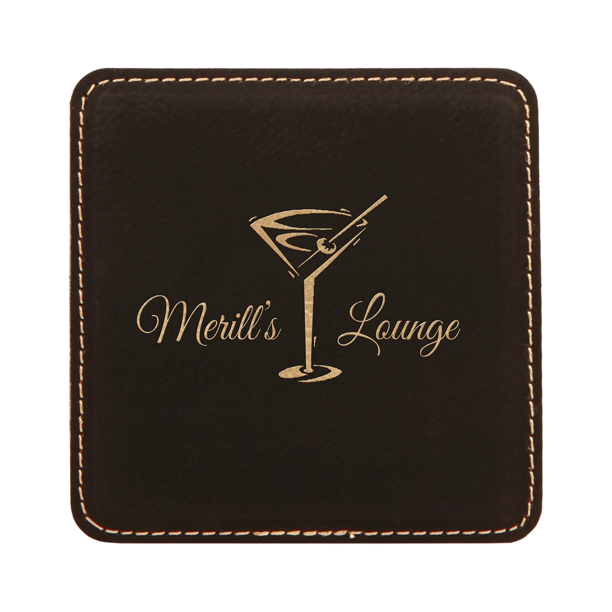 Leatherette Square Coaster 4", Black/Gold, Single