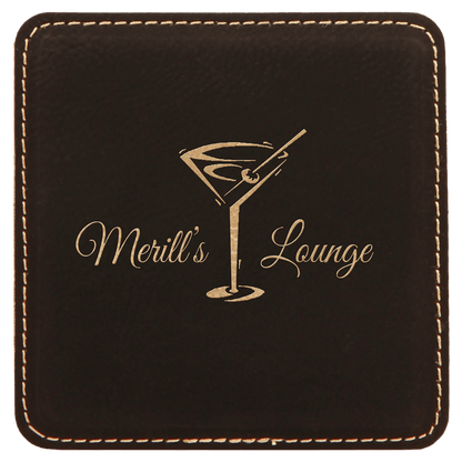 4" Square Black/Gold Leatherette Coaster