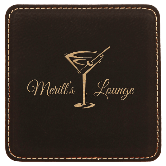 4" Square Black/Gold Leatherette Coaster