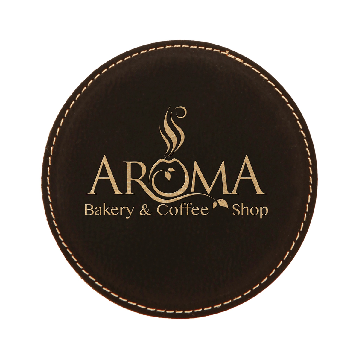 Leatherette Round Coaster 4", Black/Gold, Single