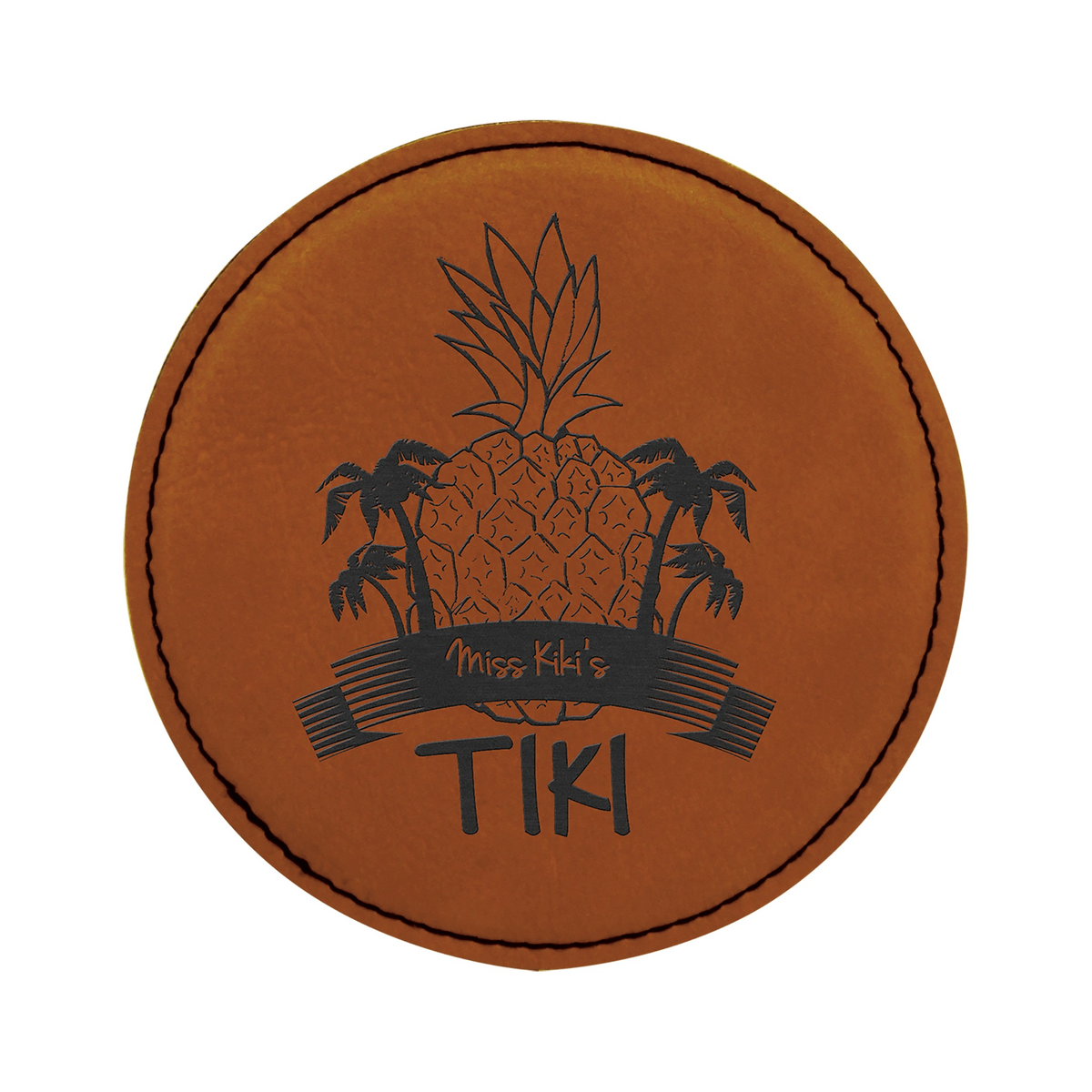 Leatherette Round Coaster 4", Rawhide, Single