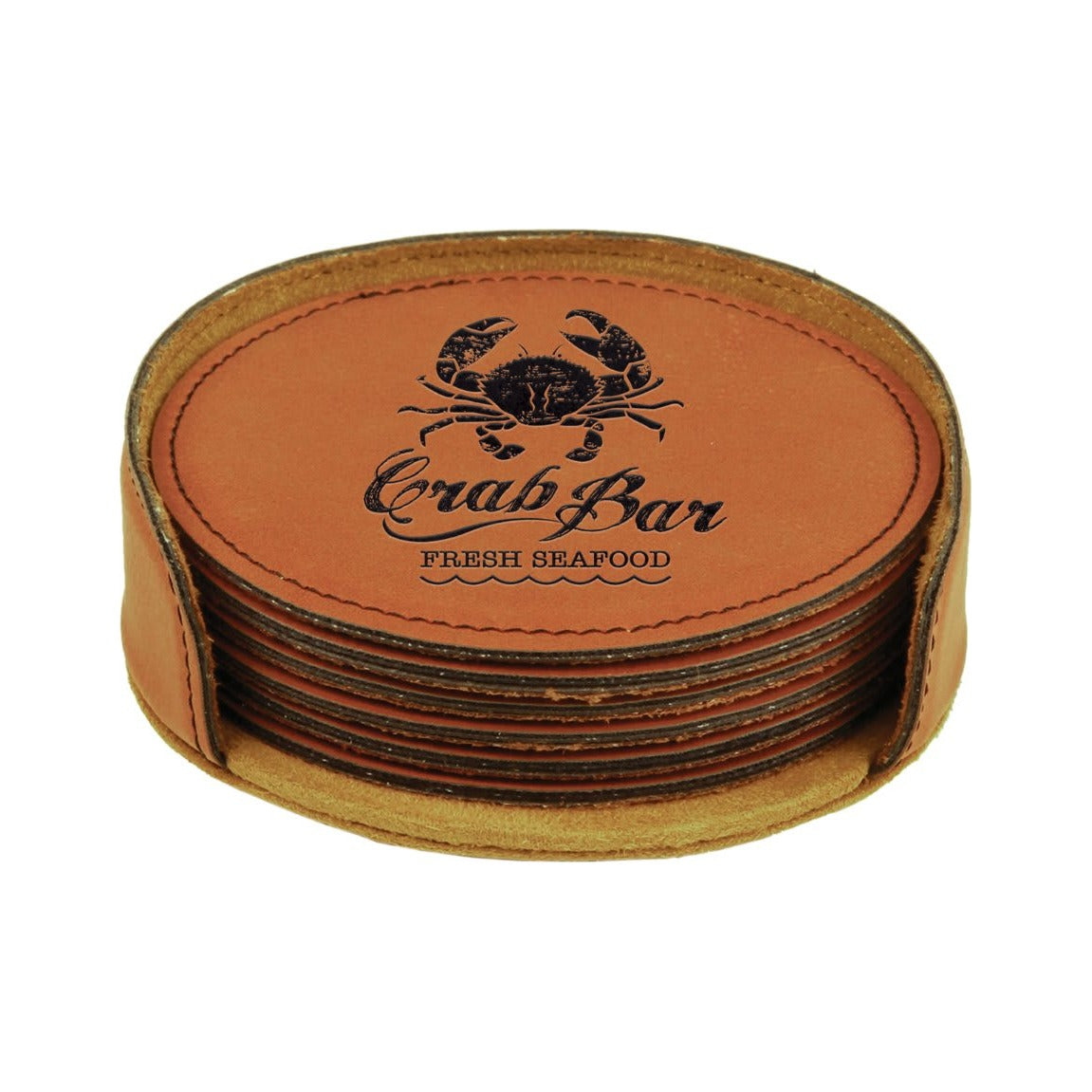 Leatherette Round Coaster 4", Rawhide, Single