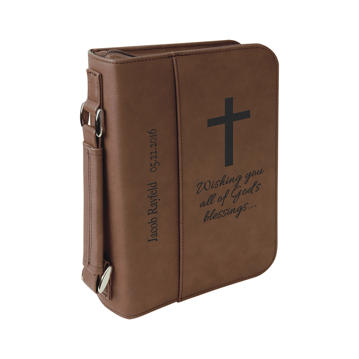 Leatherette Book/Bible Cover with Handle and Zipper, Dark Brown