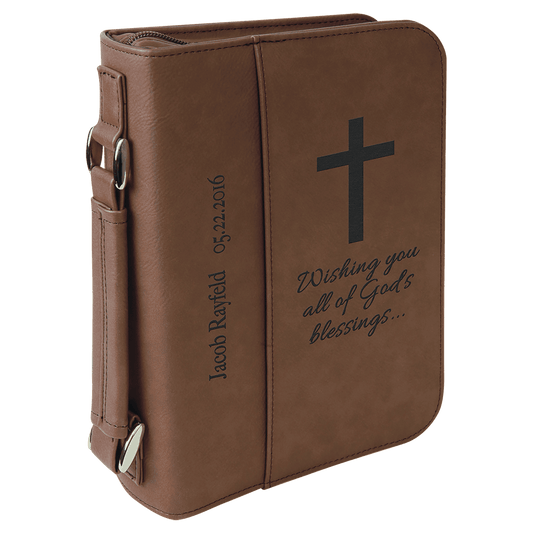 Dark Brown Leatherette Book/Bible Cover with Handle & Zipper