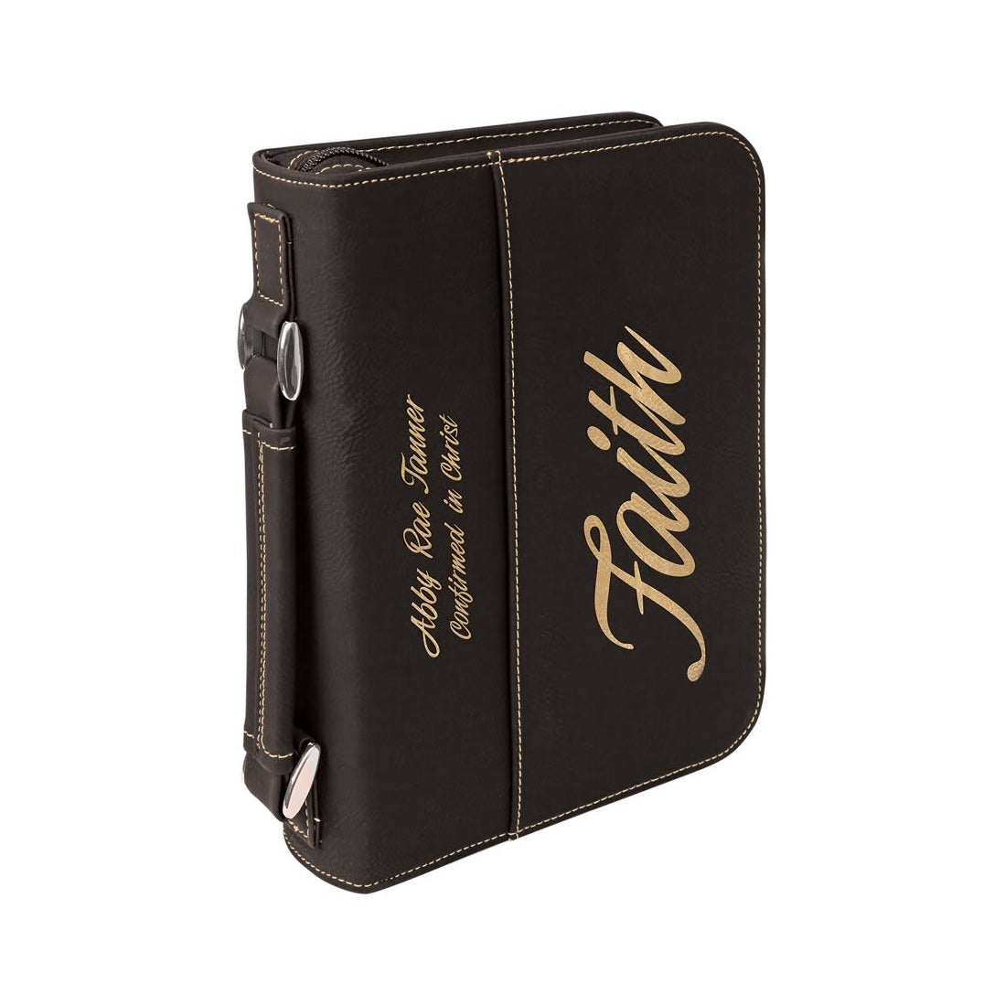 Leatherette Book/Bible Cover with Handle and Zipper, Black/Gold