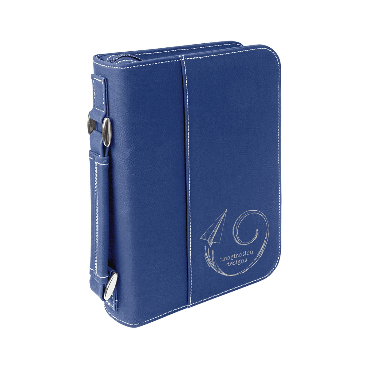 Leatherette Book/Bible Cover with Handle and Zipper, Blue/Silver