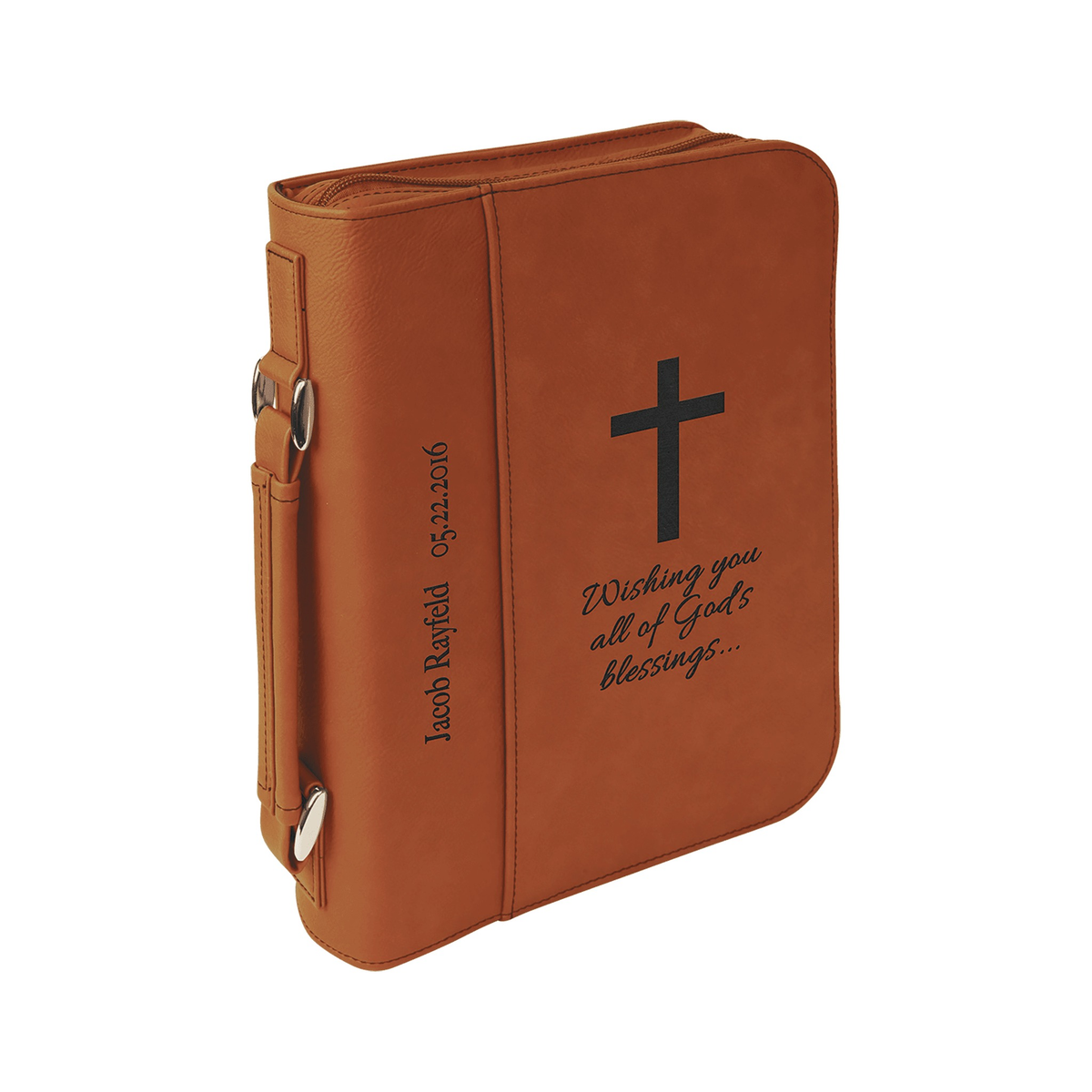 Leatherette Book/Bible Cover with Handle and Zipper, Rawhide