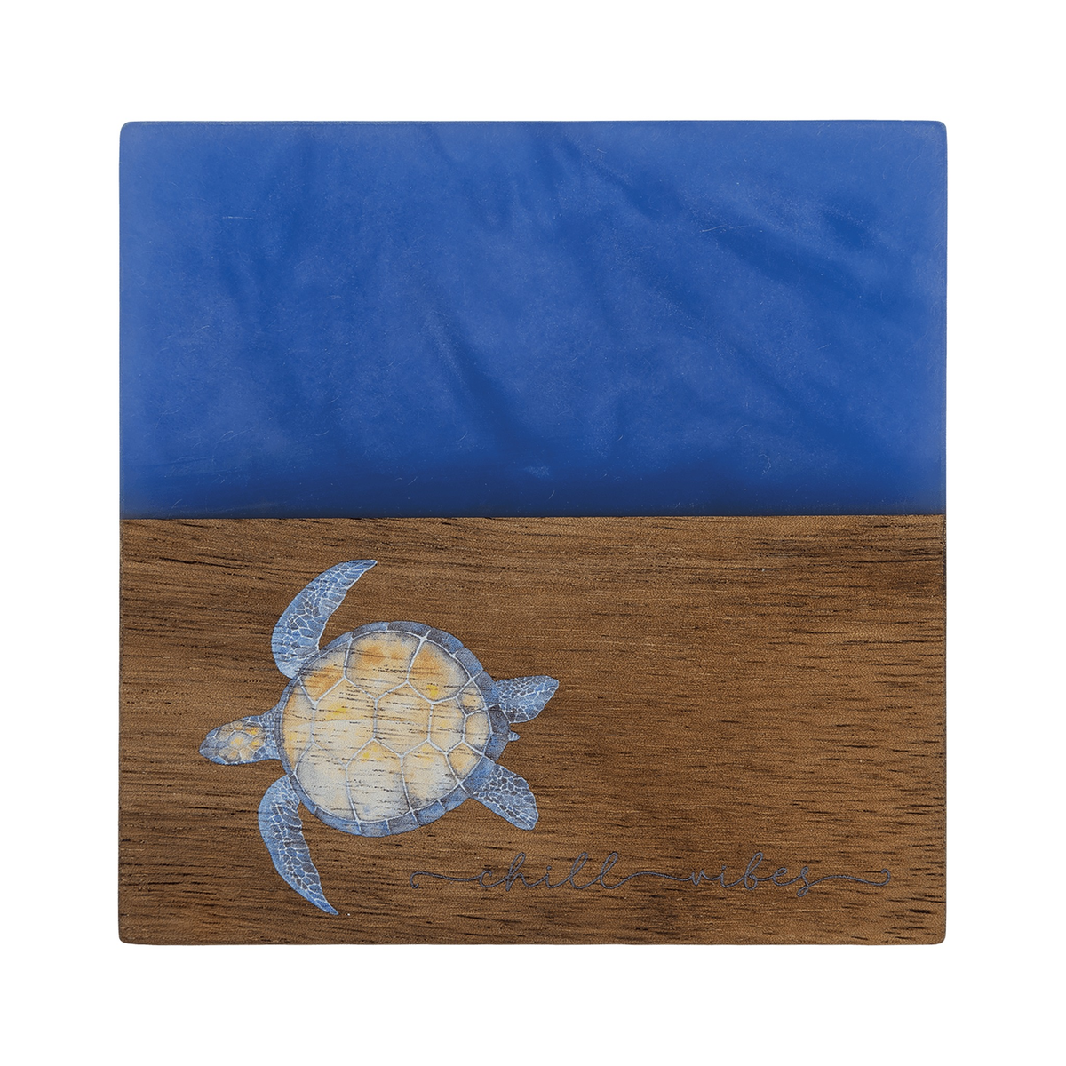 Acacia Wood Coaster with Pearl Resin 4", Single, Blue Pearl / Square