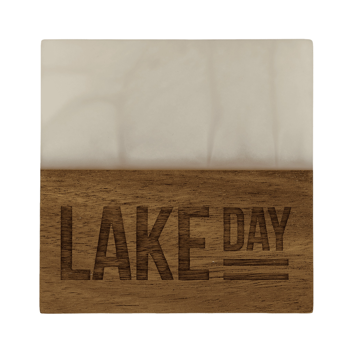 Acacia Wood Coaster with Pearl Resin 4", Single, White Pearl / Square