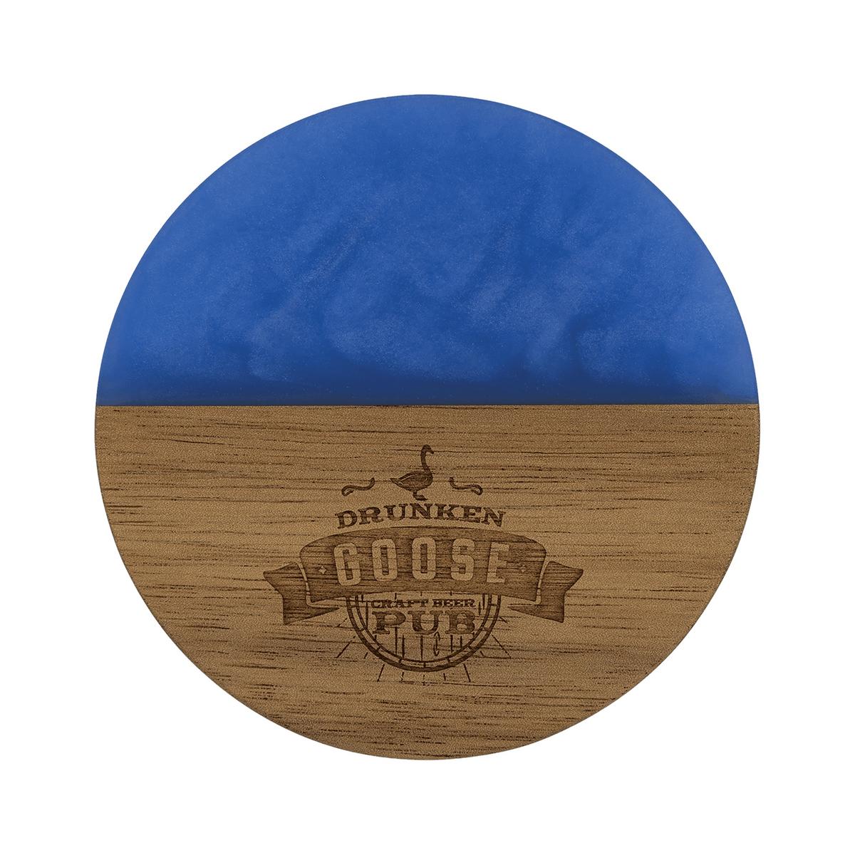 Acacia Wood Coaster with Pearl Resin 4", Single, Blue Pearl / Round