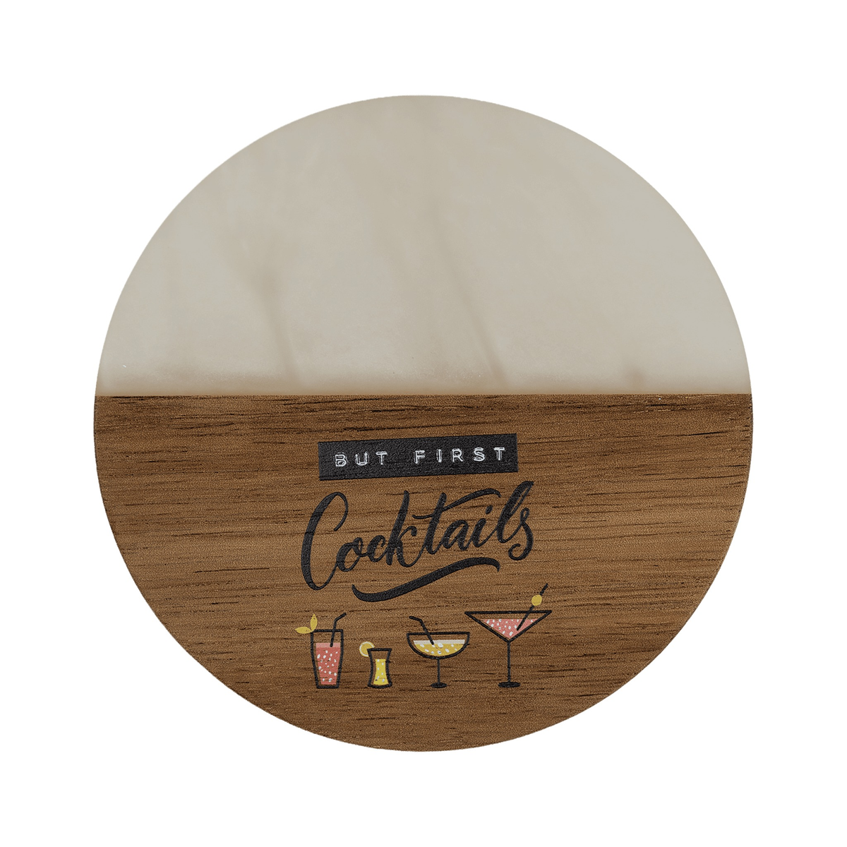 Acacia Wood Coaster with Pearl Resin 4", Single, White Pearl / Round