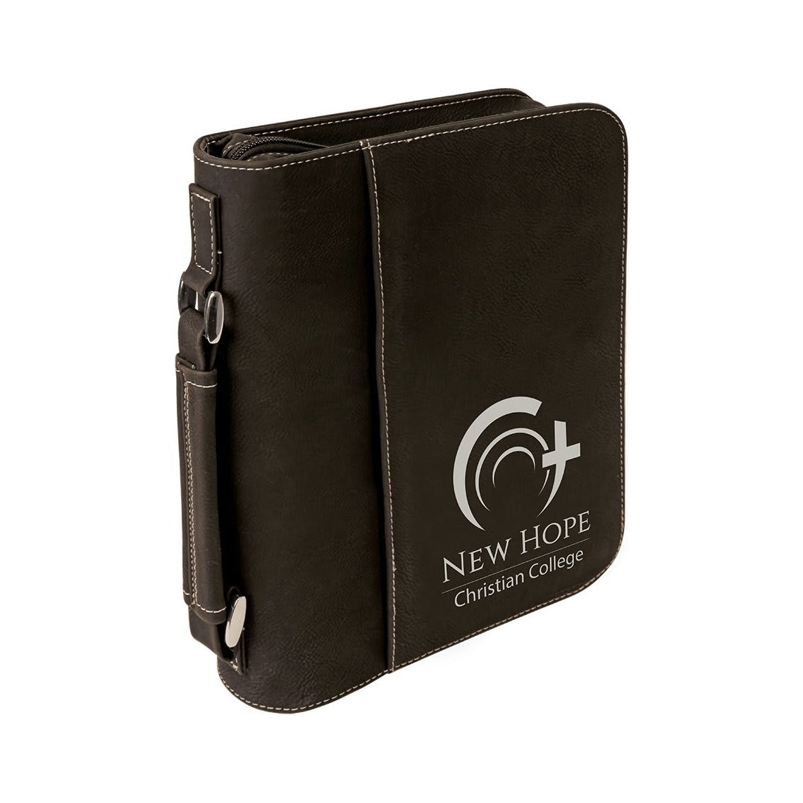Leatherette Book/Bible Cover with Handle and Zipper, Black/Silver