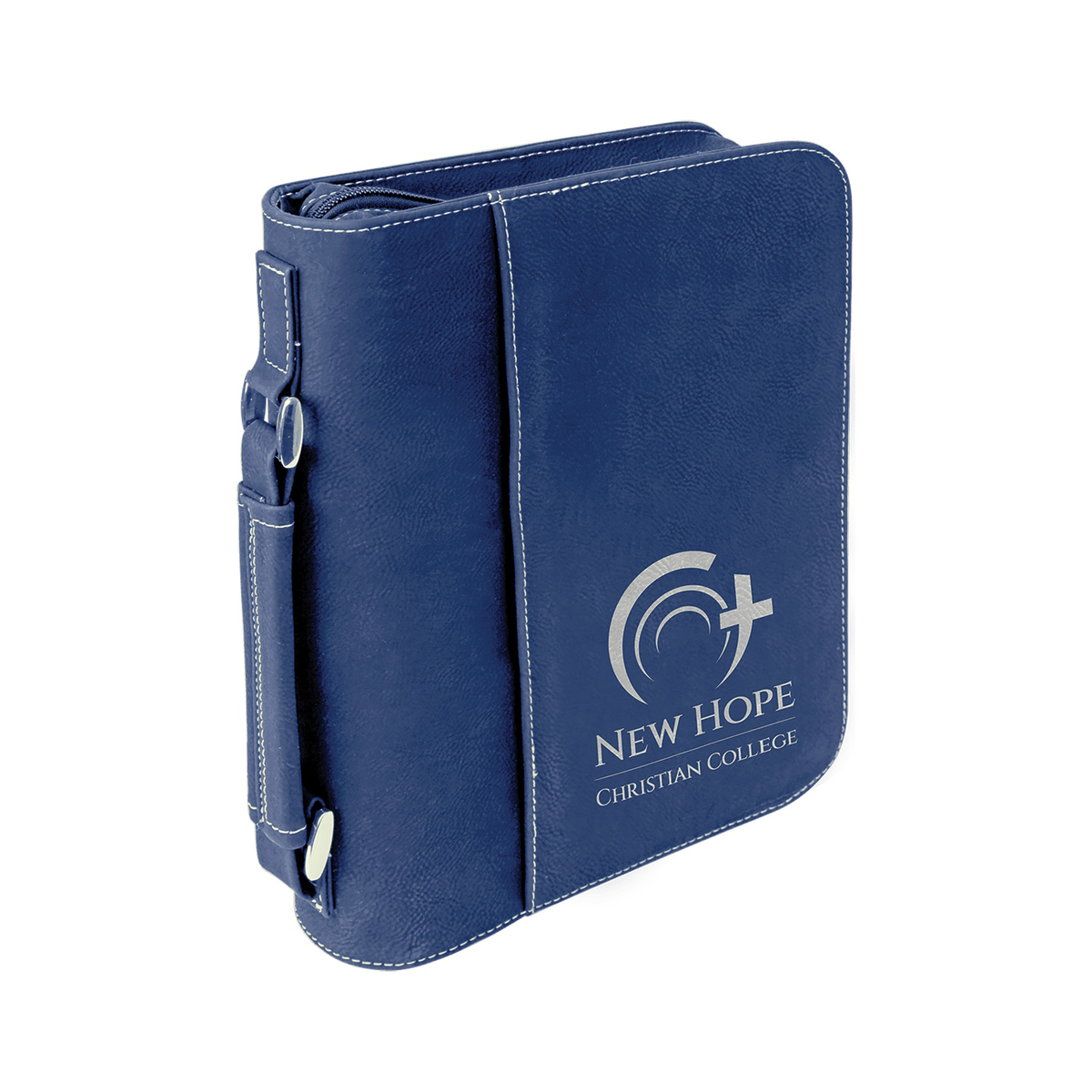 Leatherette Book/Bible Cover with Handle and Zipper, Blue/Silver
