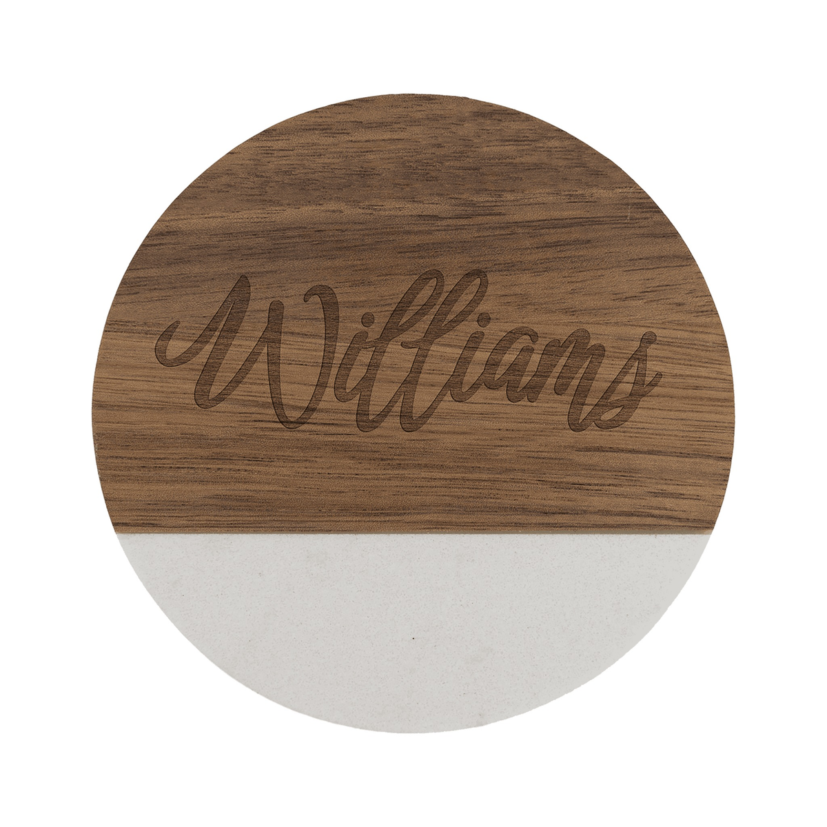 Acacia Wood Coaster with Marble Accent 4", Single, White Marble / Round