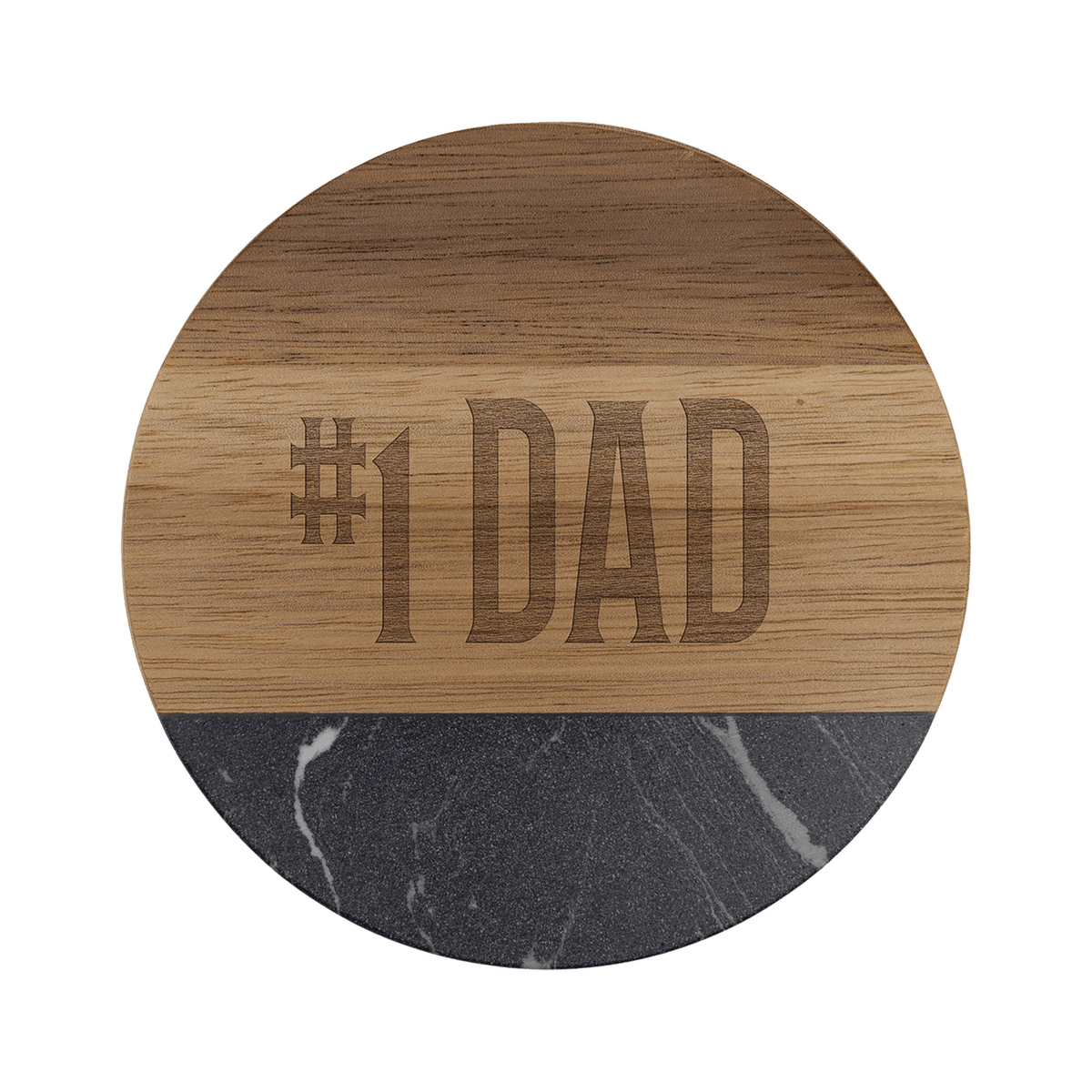 Acacia Wood Coaster with Marble Accent 4", Single, Black Marble / Round