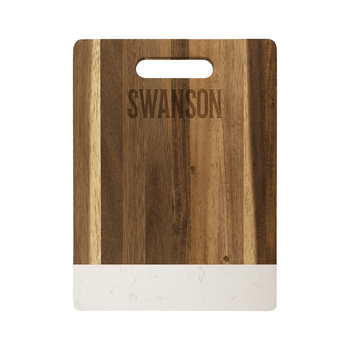 Acacia Wood Cutting Board with Marble Accent and Handle, 11.5" x 8.75" / White Marble