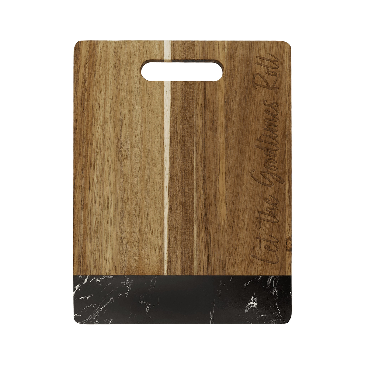Acacia Wood Cutting Board with Marble Accent and Handle, 11.5" x 8.75" / Black Marble