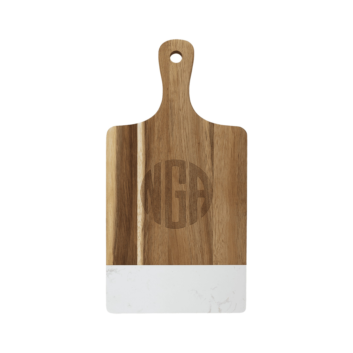 Acacia Wood Paddle Cutting Board with Marble Accent 13.5" x 7", White Marble