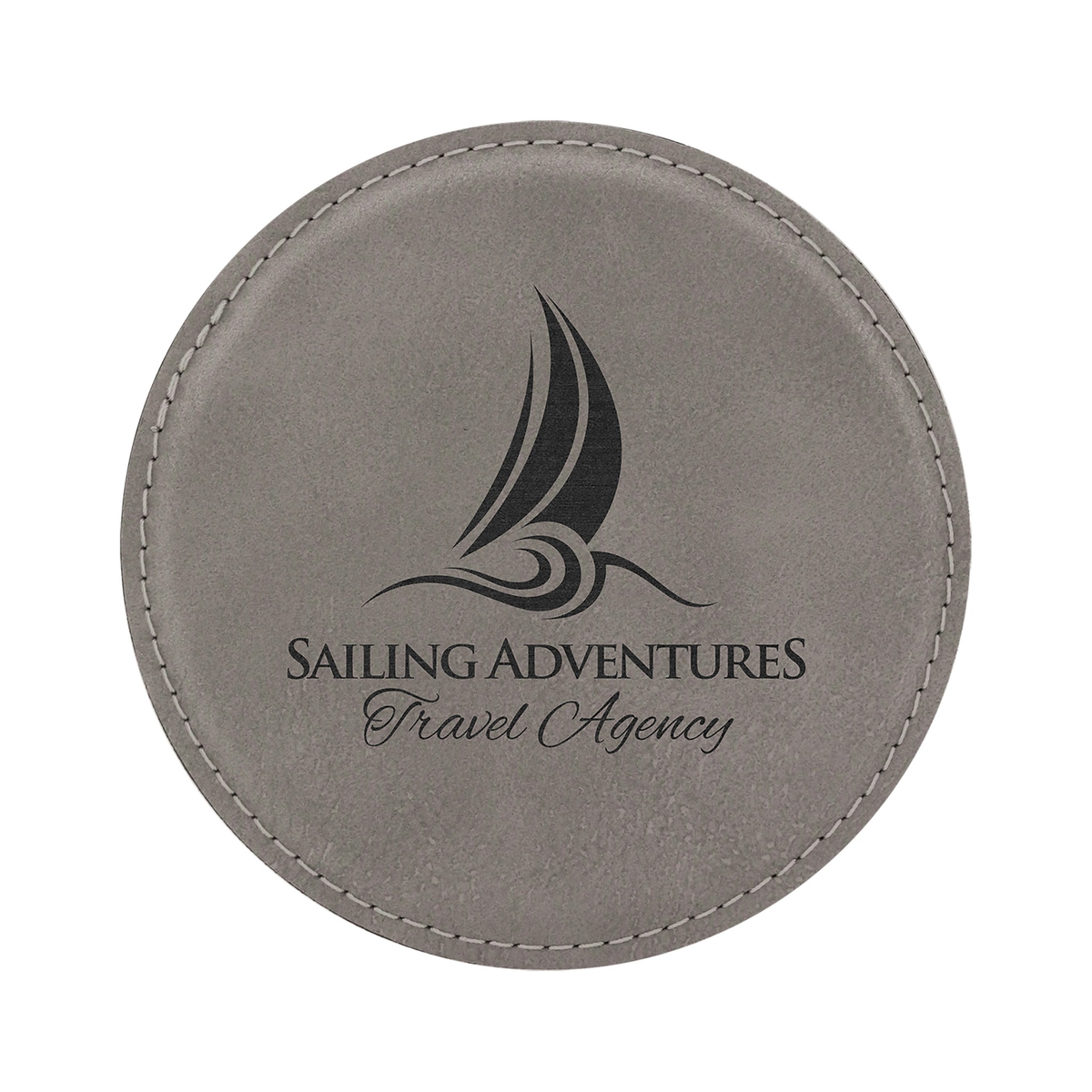 Leatherette Round Coaster 4", Gray, Single