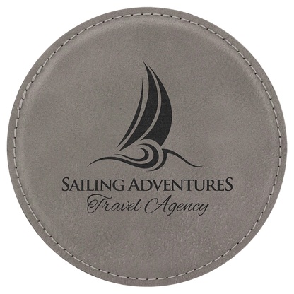 4" Round Gray Leatherette Coaster