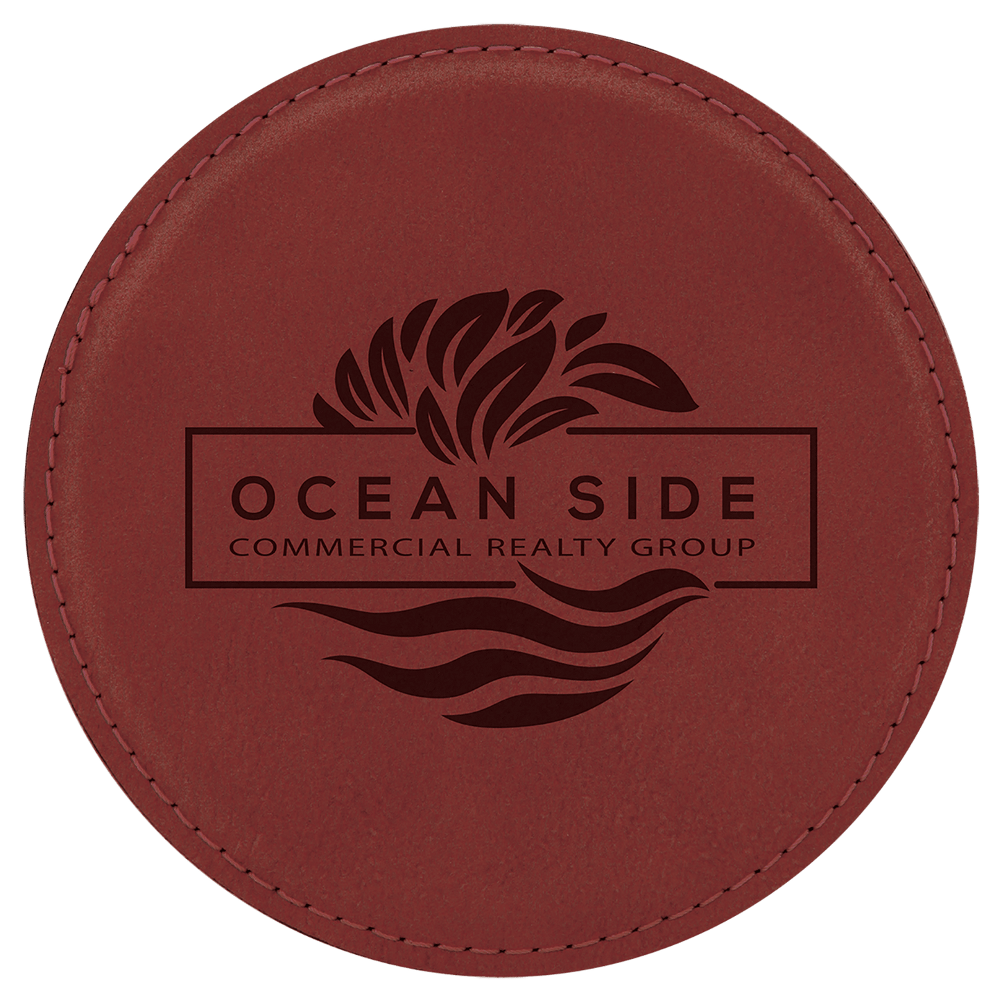 4" Round Rose Leatherette Coaster