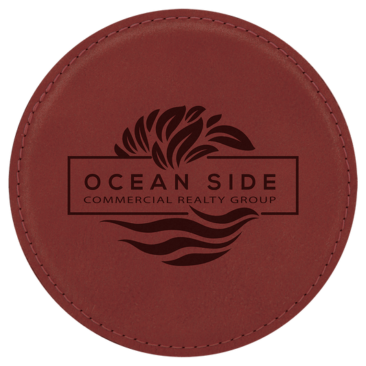 4" Round Rose Leatherette Coaster