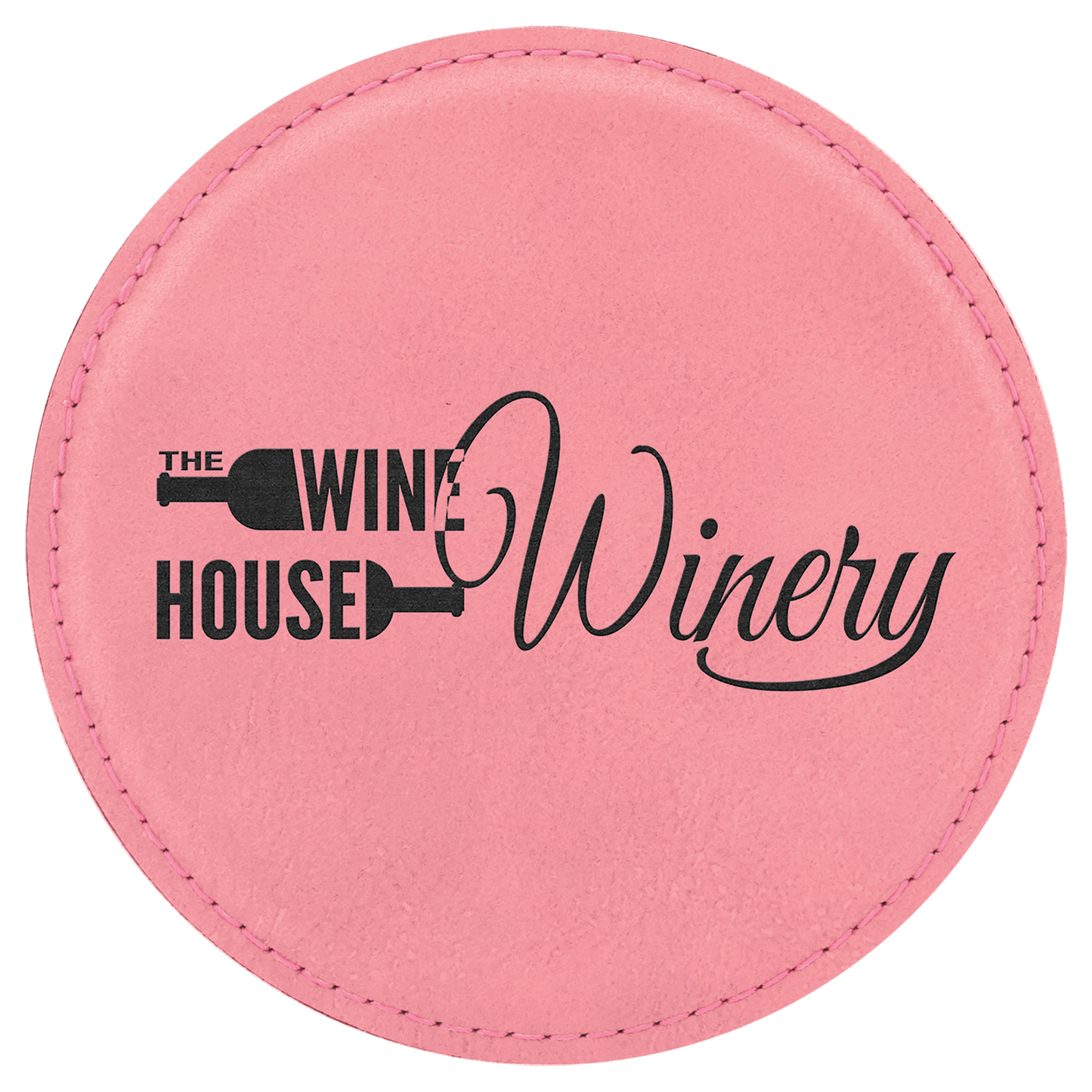 4" Round Pink Leatherette Coaster