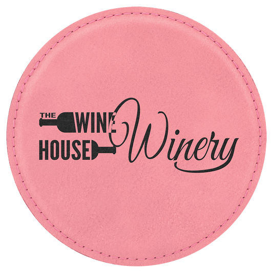4" Round Pink Leatherette Coaster