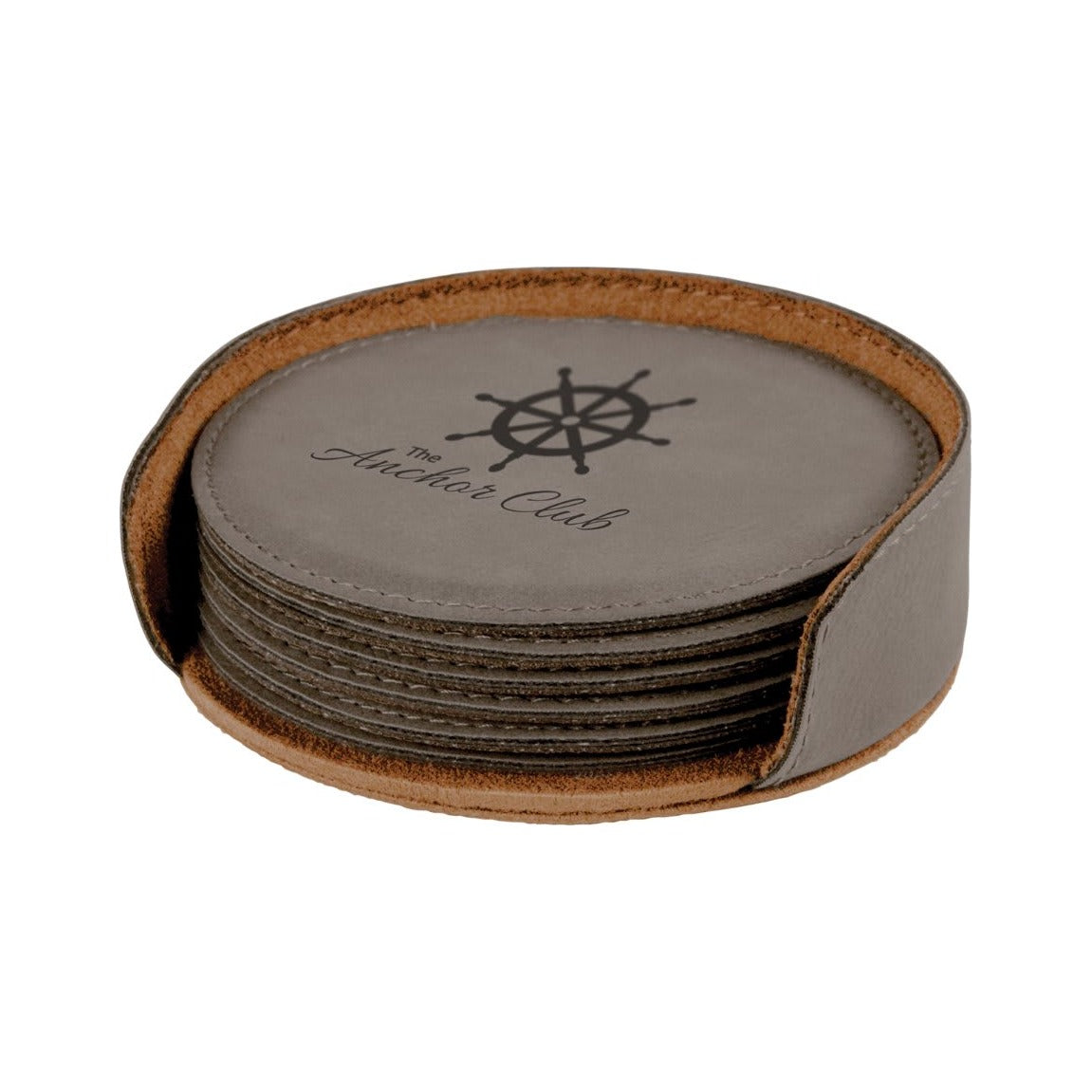 Leatherette Round Coaster 4", Gray, Single