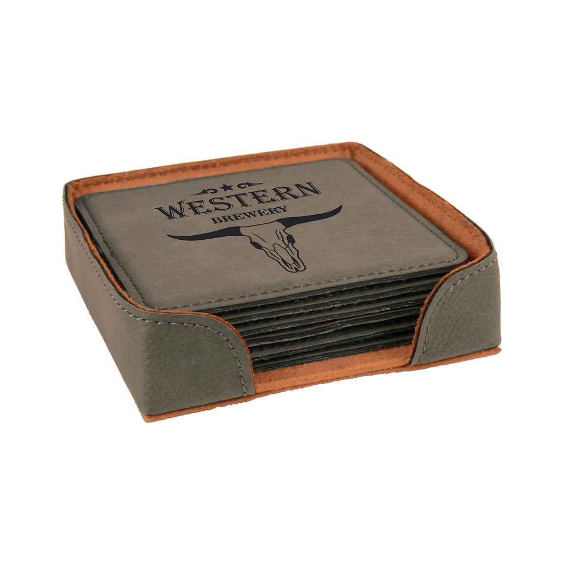 Leatherette Square Coaster 4", Gray, Single