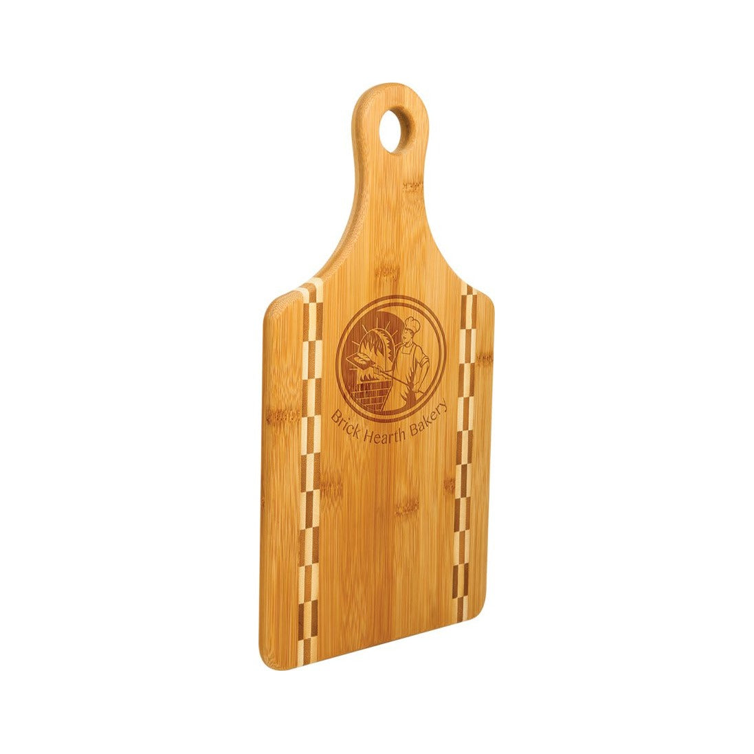 Bamboo Paddle Cutting Board with Butcher Block Inlay, 13.5" x 7"