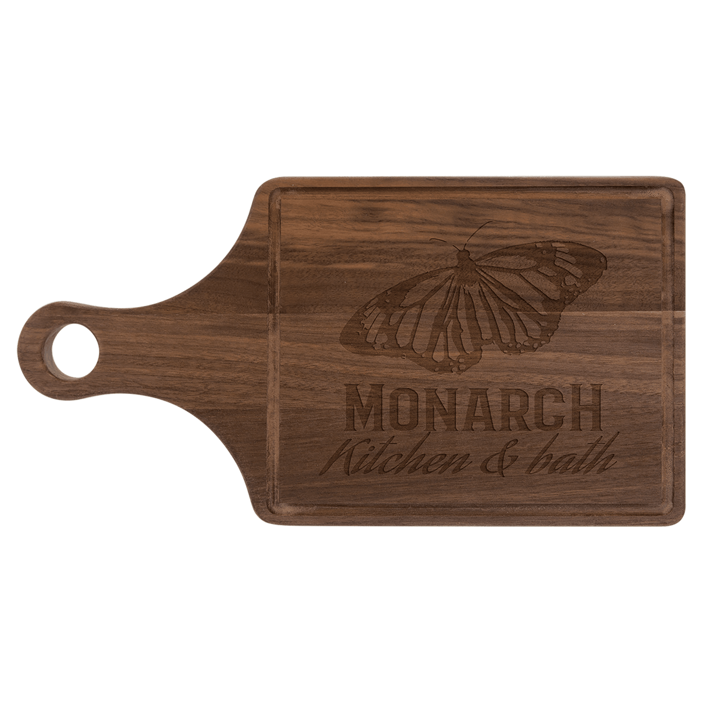 13.5" x 7" Walnut Cutting Board Paddle Shape with Drip Ring