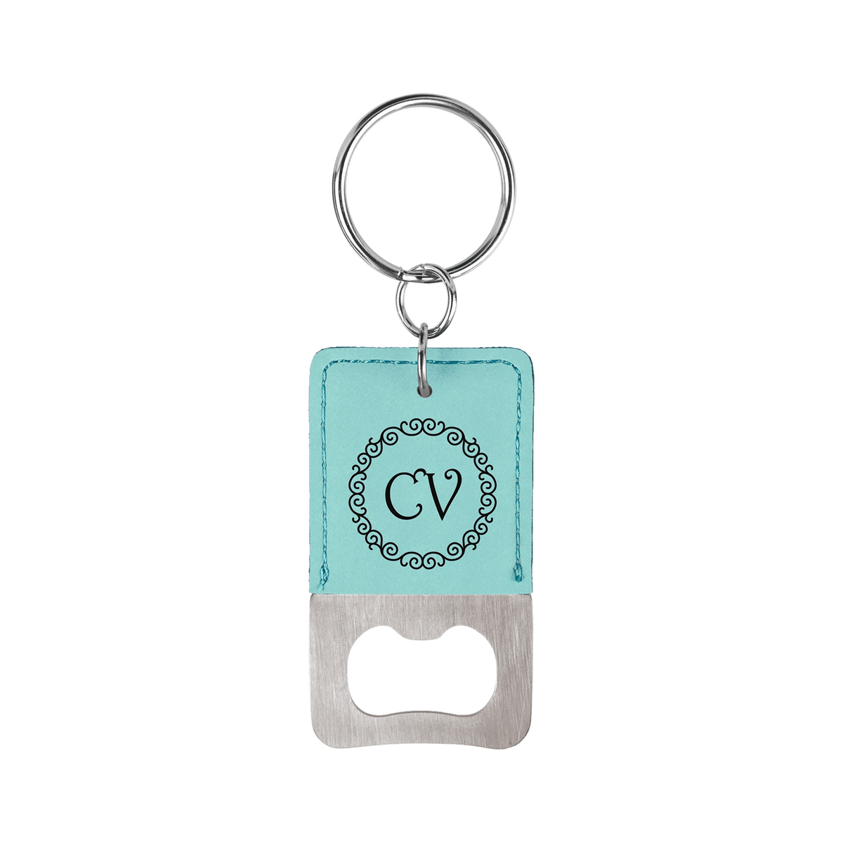 Rectangle Leatherette Bottle Opener Keychain