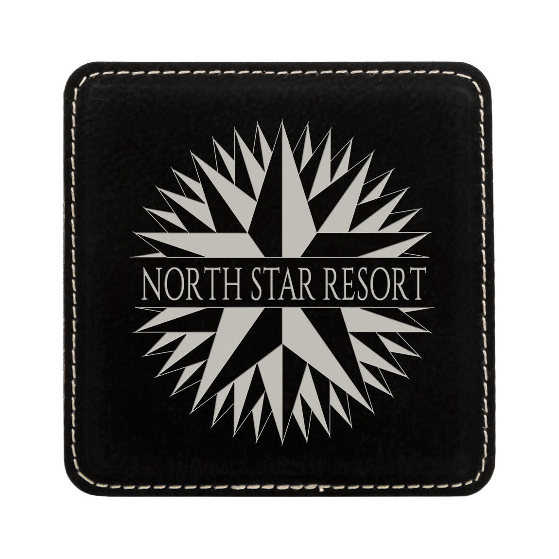 Leatherette Square Coaster 4", Black/Silver, Single