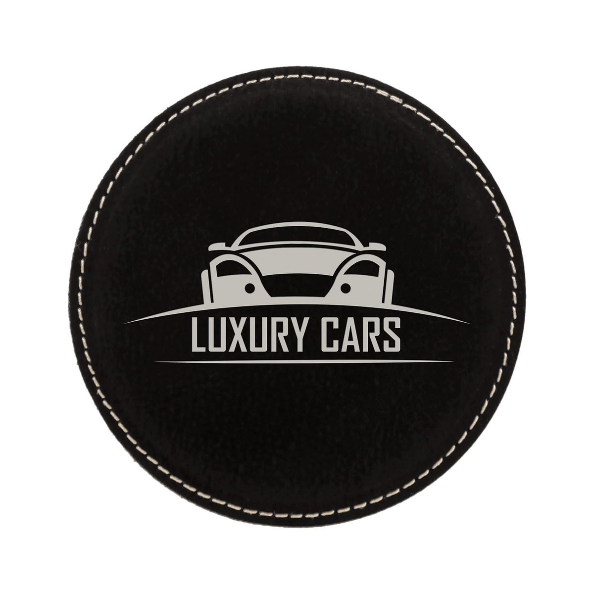Leatherette Round Coaster 4", Black/Silver, Single