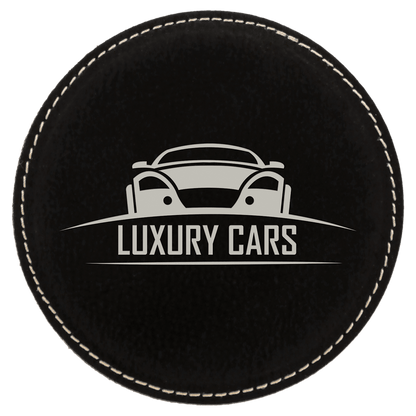 4" Round Black/Silver Leatherette Coaster
