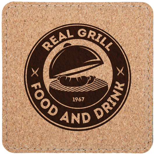 4" Square Cork Coaster with Stitching