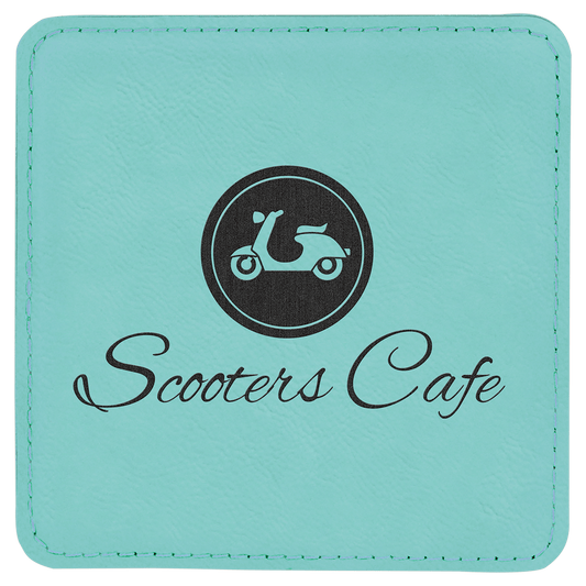 4" Square Teal Leatherette Coaster