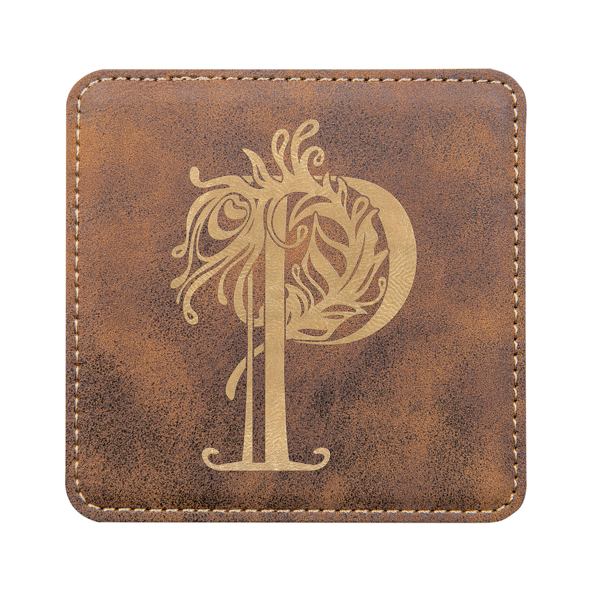 Leatherette Square Coaster 4", Rustic/Gold, Single