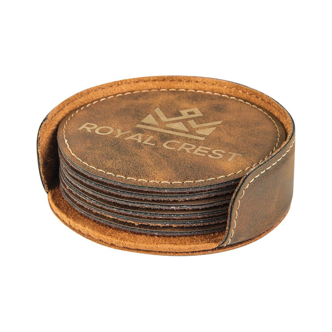 Leatherette Round Coaster 4", Rustic/Gold, Single