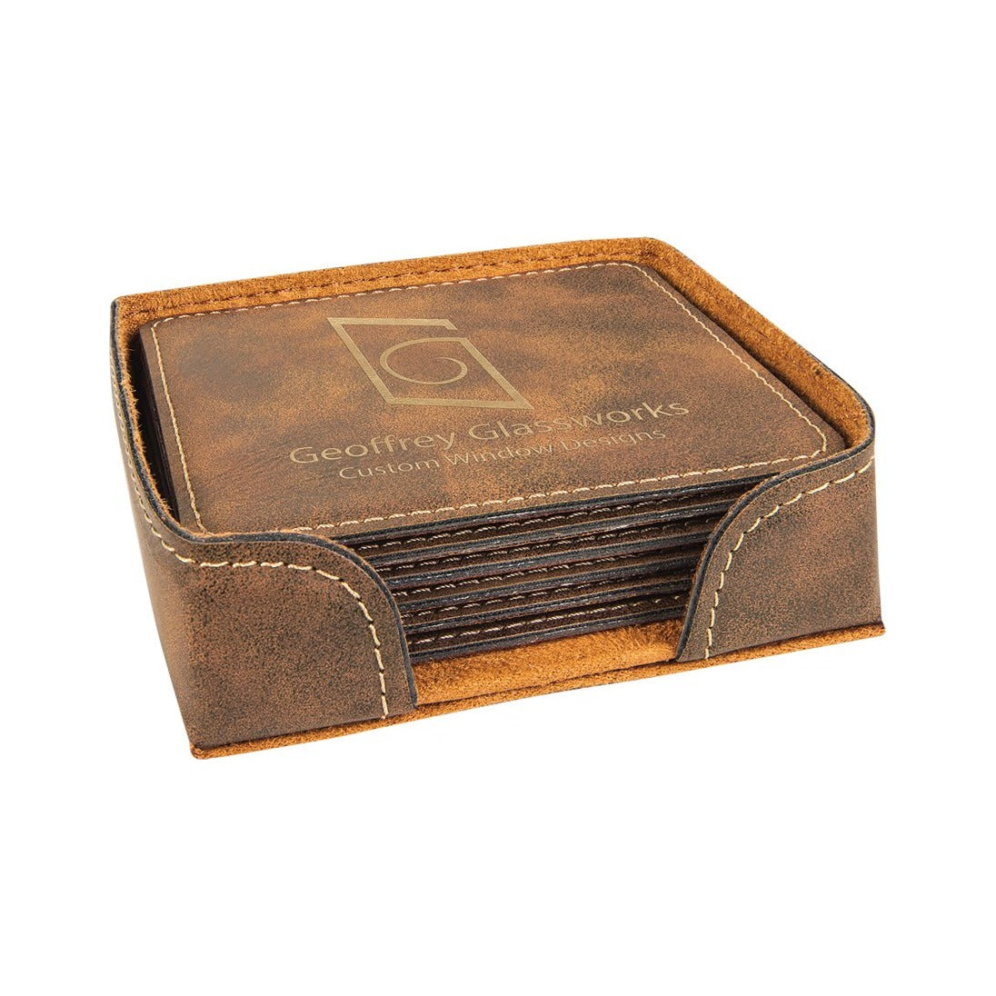 Leatherette Square Coaster 4", Rustic/Gold, Single