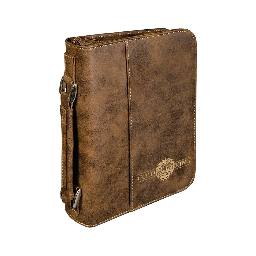 Leatherette Book/Bible Cover with Handle and Zipper, Rustic/Gold