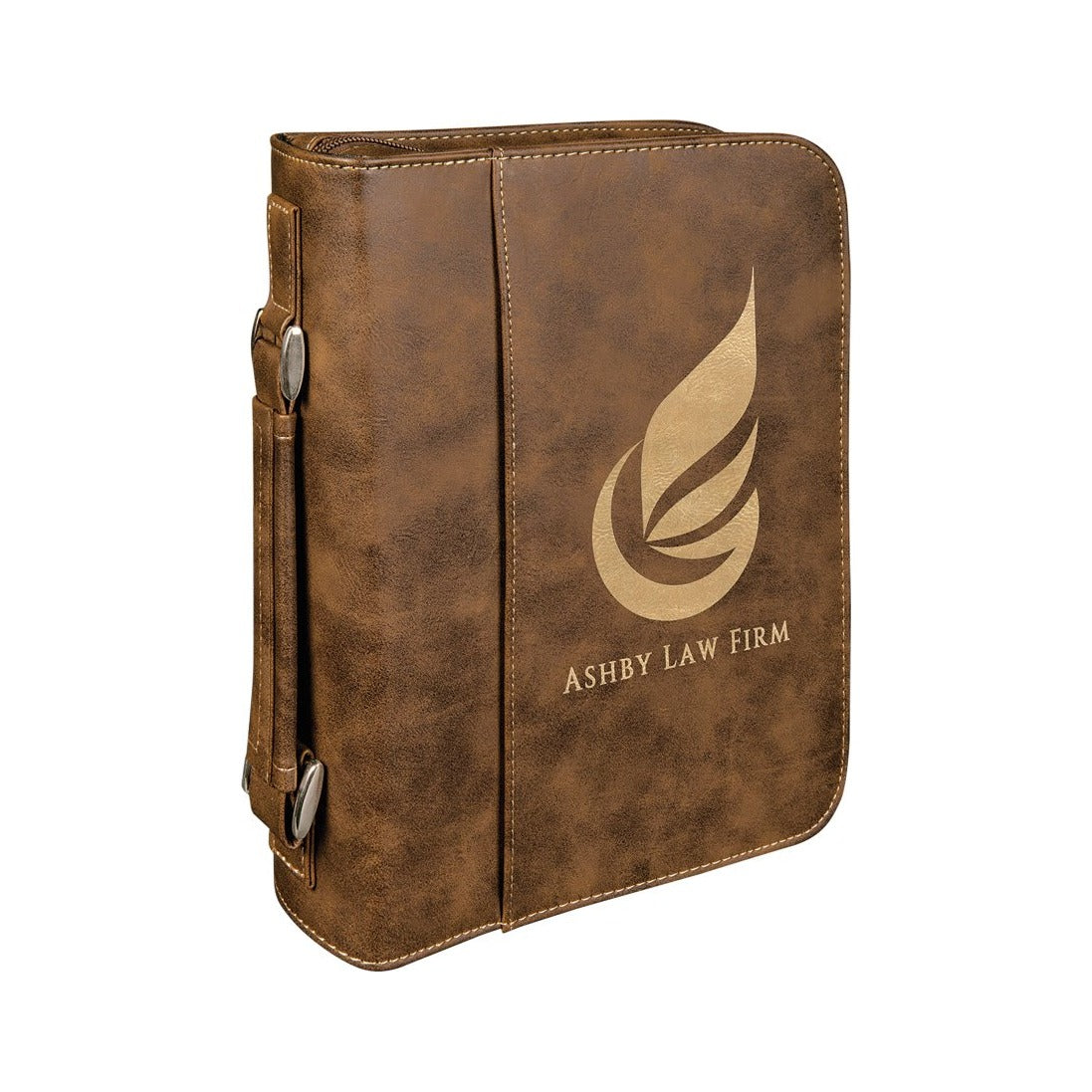 Leatherette Book/Bible Cover with Handle and Zipper, Rustic/Gold
